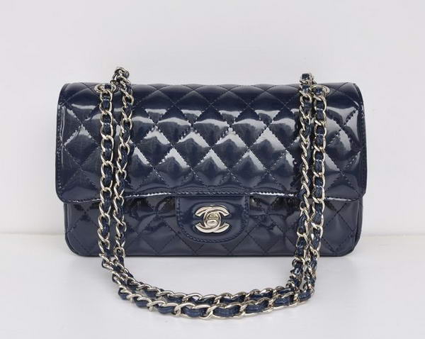 buy Cheap Chanel 2.55 Series Royalblue Patent Leather Flap Bag Silver Hardware