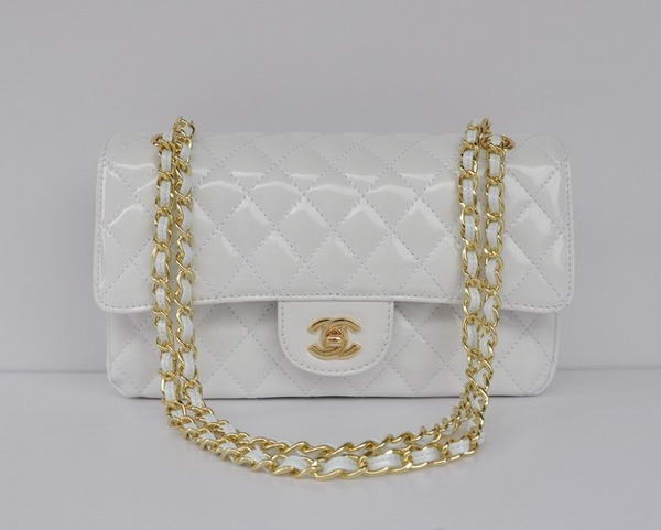 buy Cheap Chanel 2.55 Series White Patent Leather Flap Bag Gold Hardware