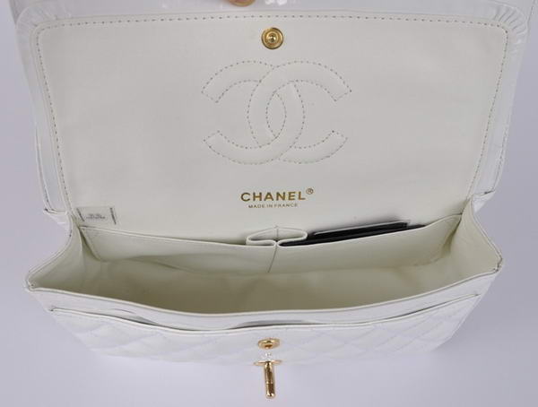 buy Cheap Chanel 2.55 Series White Patent Leather Flap Bag Gold Hardware