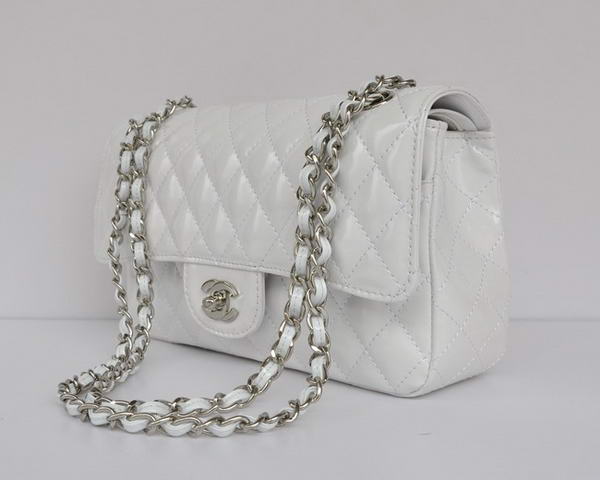 buy Cheap Chanel 2.55 Series White Patent Leather Flap Bag Silver Hardware