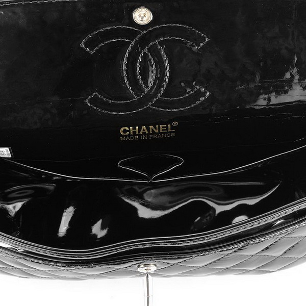 Chanel Classic 2.55 Series Flap Bag 1112 Black Patent Leather Golden Hardware