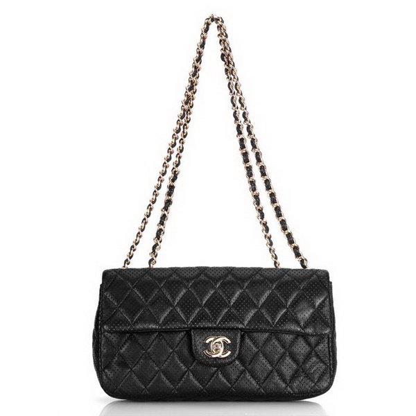 Chanel 1117 Classic Flap Bag Black Leather Golden Hardware