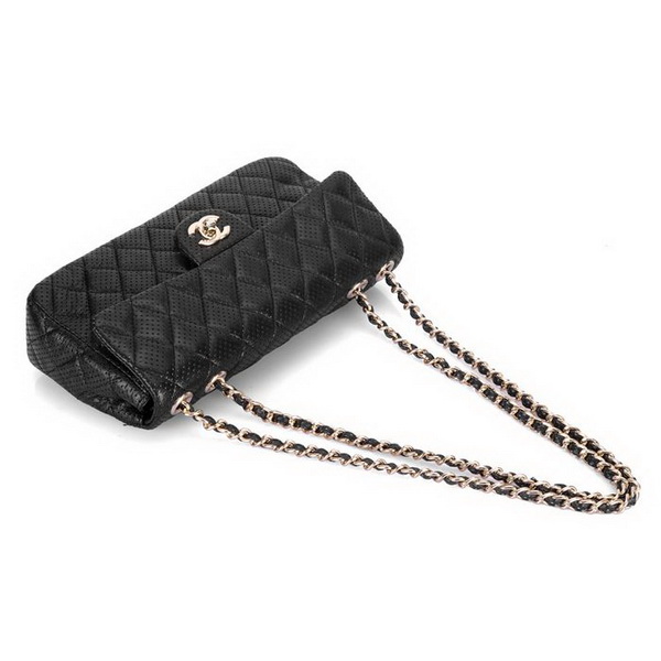 Chanel 1117 Classic Flap Bag Black Leather Golden Hardware