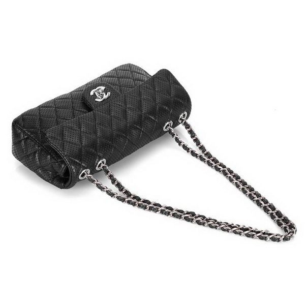 Chanel 1117 Classic Flap Bag Black Leather Silver Hardware