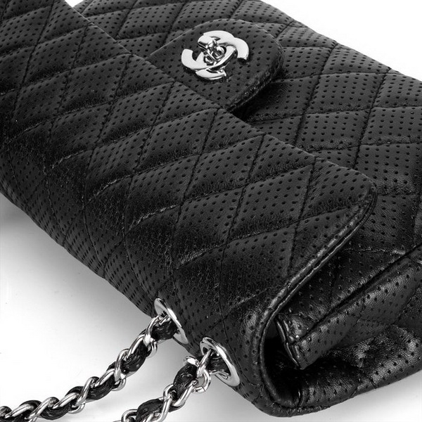 Chanel 1117 Classic Flap Bag Black Leather Silver Hardware