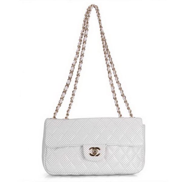 Chanel 1117 Classic Flap Bag White Leather Golden Hardware