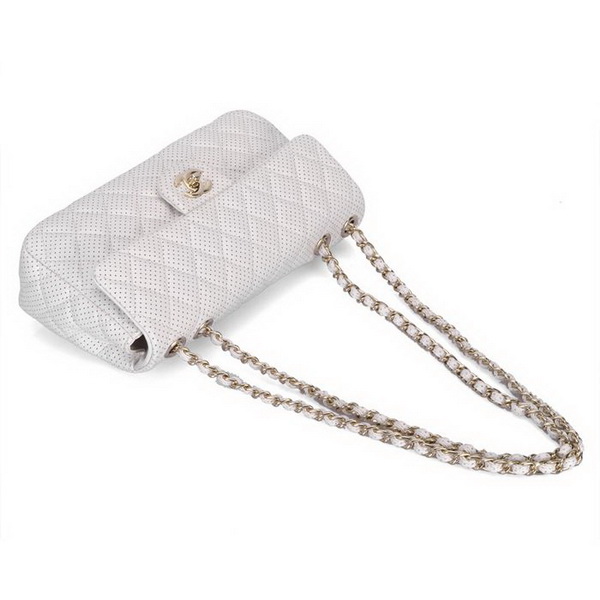 Chanel 1117 Classic Flap Bag White Leather Golden Hardware