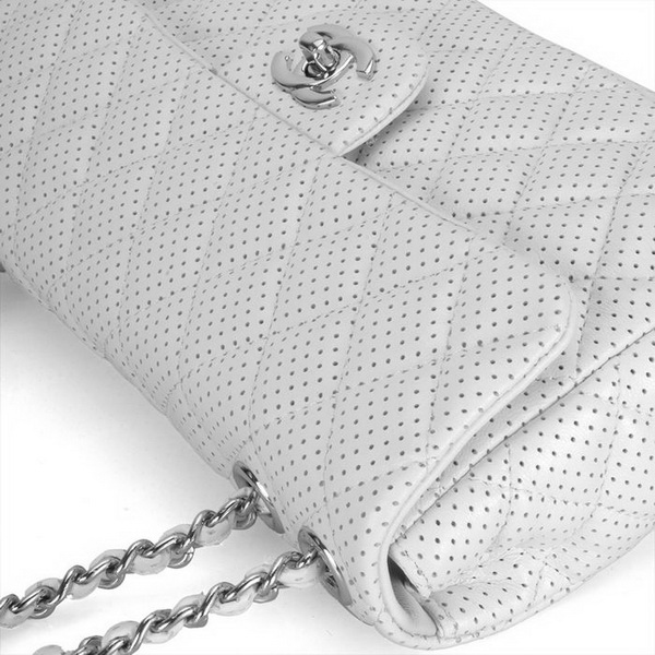 Chanel 1117 Classic Flap Bag White Leather Silver Hardware