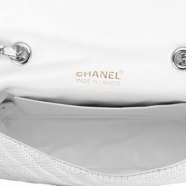 Chanel 1117 Classic Flap Bag White Leather Silver Hardware