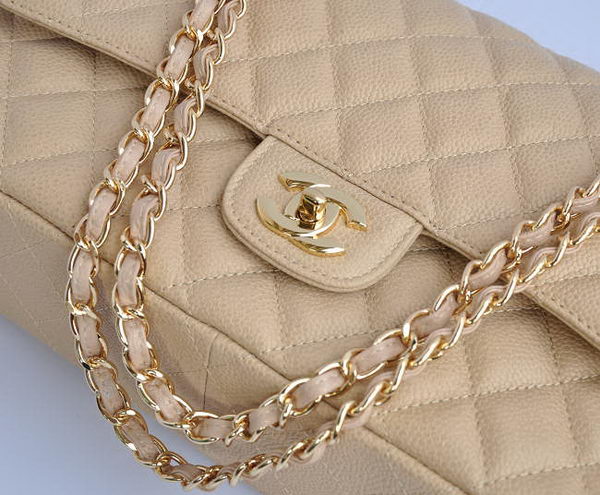 Chanel Classic 2.55 Series Apricot Caviar Golden Chain Quilted Flap Bag 1113