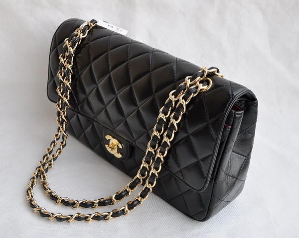 Chanel Classic 2.55 Series Black Lambskin Golden Chain Quilted Flap Bag 1113