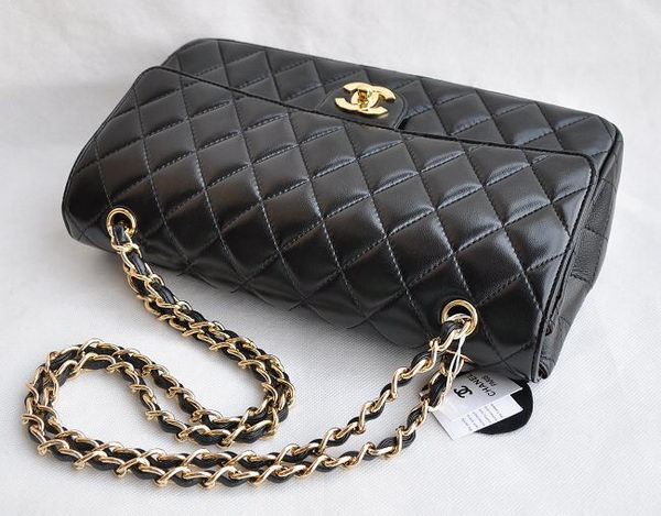 Chanel Classic 2.55 Series Black Lambskin Golden Chain Quilted Flap Bag 1113