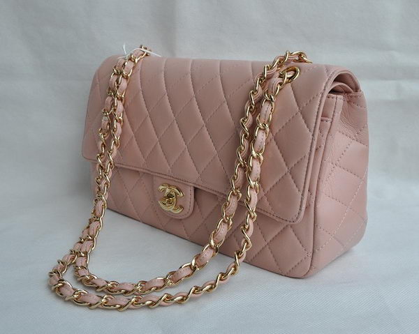 Chanel Classic 2.55 Series Pink Lambskin Golden Chain Quilted Flap Bag 1113