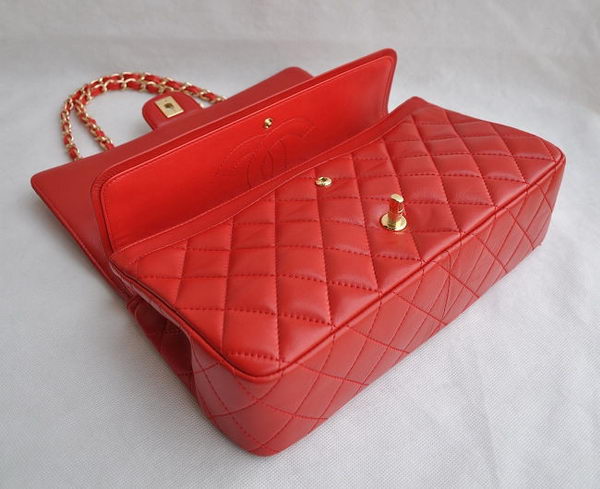 Chanel Classic 2.55 Series Red Lambskin Golden Chain Quilted Flap Bag 1113