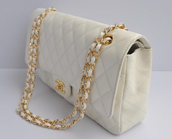 Chanel Classic 2.55 Series White Caviar Golden Chain Quilted Flap Bag 1113