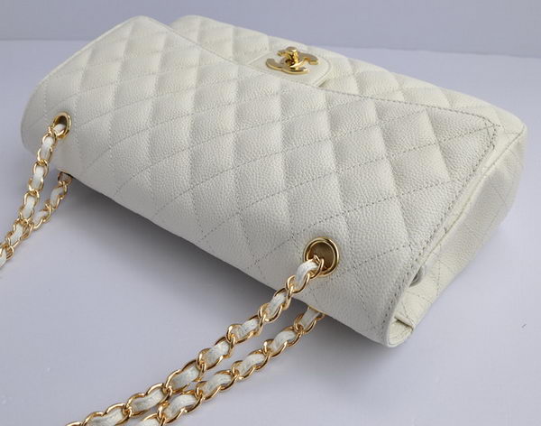 Chanel Classic 2.55 Series White Caviar Golden Chain Quilted Flap Bag 1113