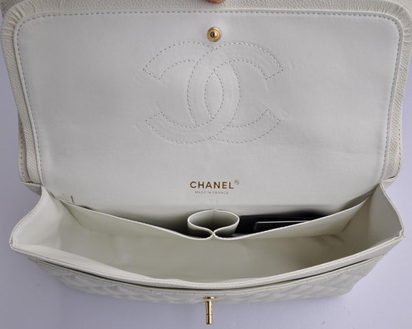 Chanel Classic 2.55 Series White Caviar Golden Chain Quilted Flap Bag 1113