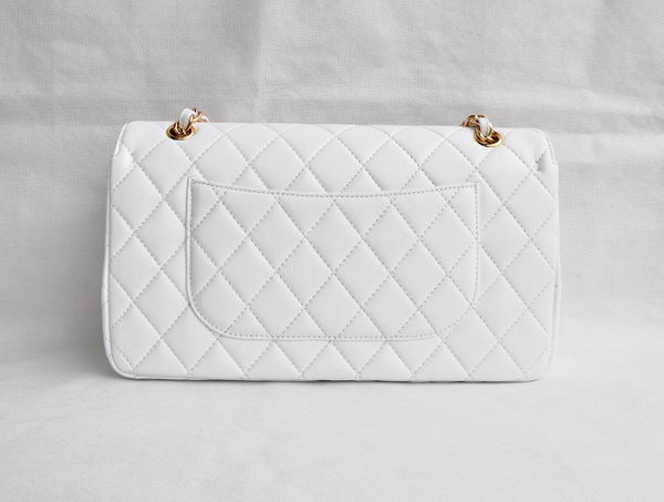 Chanel Classic 2.55 Series White Lambskin Golden Chain Quilted Flap Bag 1113