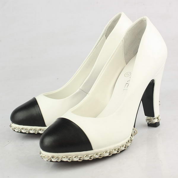 Chanel Golden Chain Sheepskin Pumps White