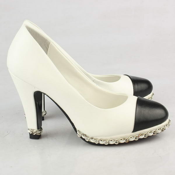 Chanel Golden Chain Sheepskin Pumps White