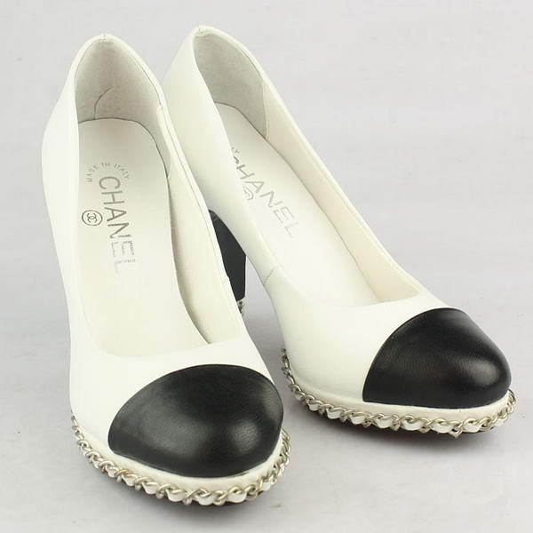 Chanel Golden Chain Sheepskin Pumps White