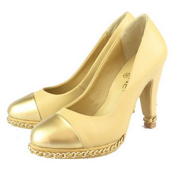 Chanel Golden Chain Sheepskin Pumps Apricot