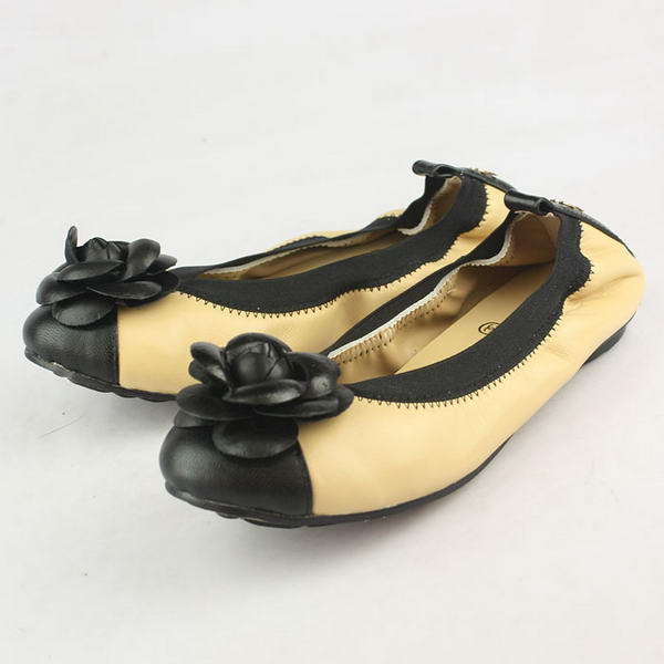 Chanel Camellia Ballerina Sheepskin Flats Apricot