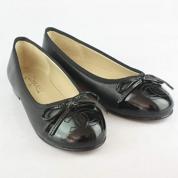 Chanel Ballerina Patent Toe Flats Black