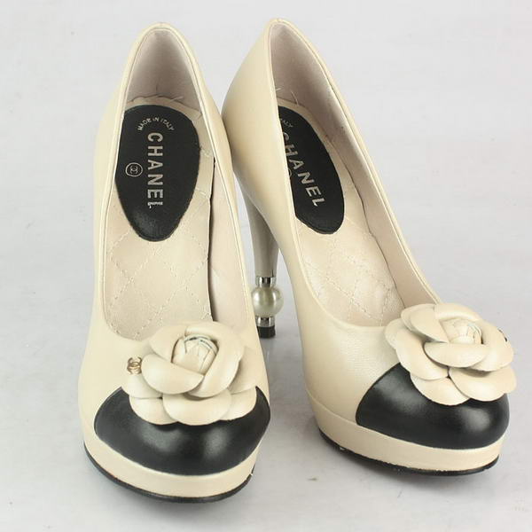 Chanel Camellia Platform Sheepskin Pumps Apricot