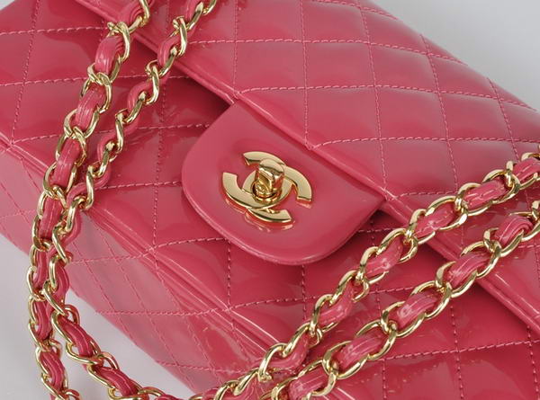 Cheap Chanel 2.55 Series Flap Bag 1112 Peach Patent Leather Golden Hardware