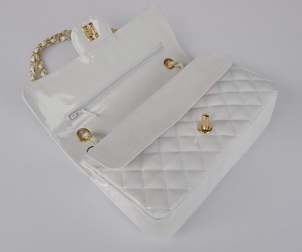 Cheap Chanel 2.55 Series Flap Bag 1112 White Patent Leather Golden Hardware