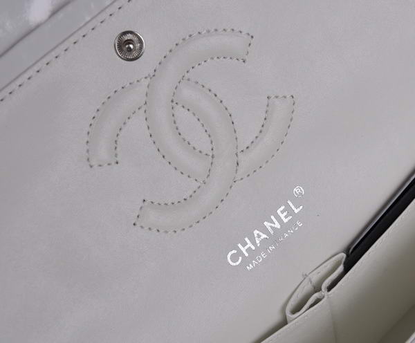 Cheap Chanel 2.55 Series Flap Bag 1112 White Patent Leather Silver Hardware