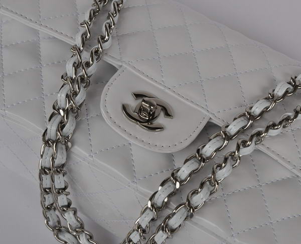 Cheap Chanel 2.55 Series Flap Bag 1112 White Patent Leather Silver Hardware