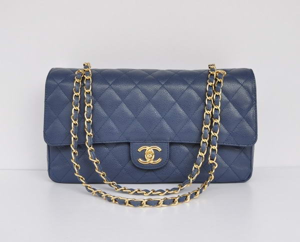 Cheap Chanel 2.55 Series Flap Bag 1113 Blue Leather Golden Hardware