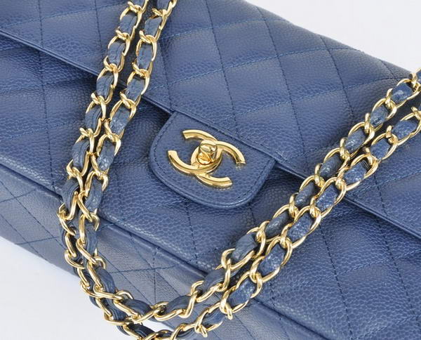 Cheap Chanel 2.55 Series Flap Bag 1113 Blue Leather Golden Hardware