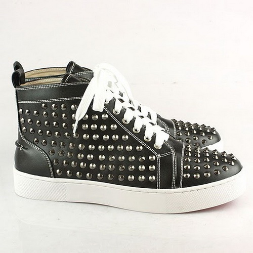 Christian Louboutin Black Lambskin Louis Mens Flat Spikes