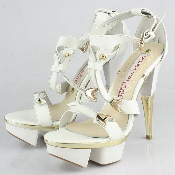 Gianmarco Lorenzi Cutout Platform Sandals Golden Heels White