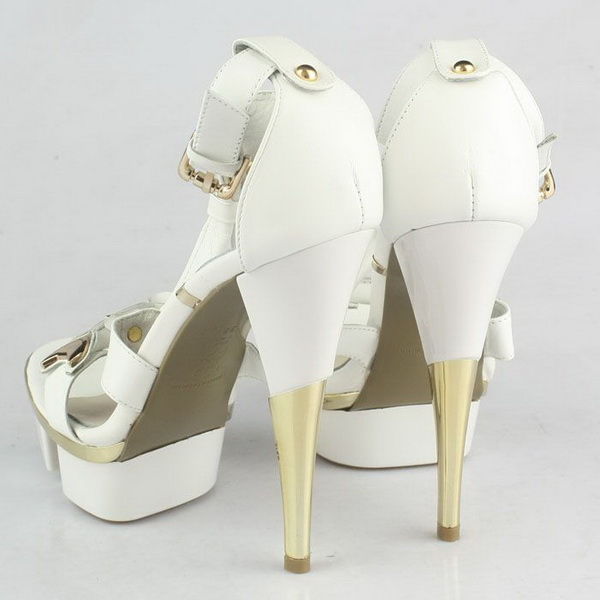 Gianmarco Lorenzi Cutout Platform Sandals Golden Heels White
