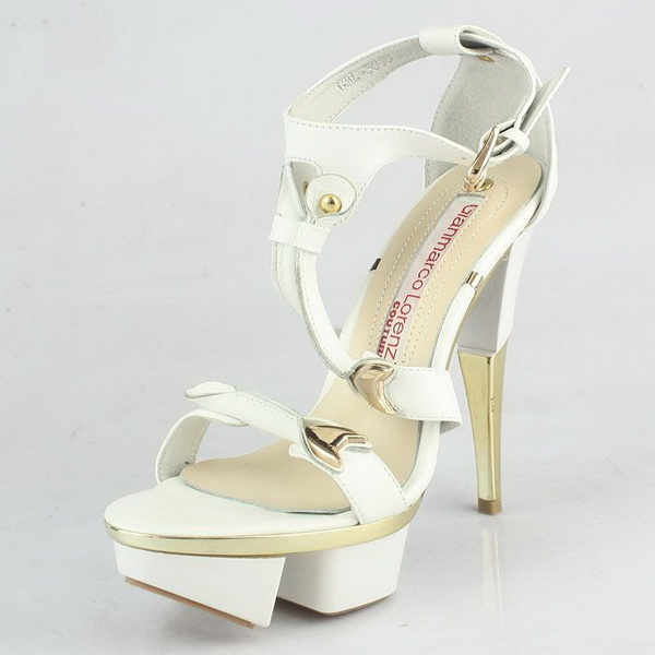 Gianmarco Lorenzi Cutout Platform Sandals Golden Heels White