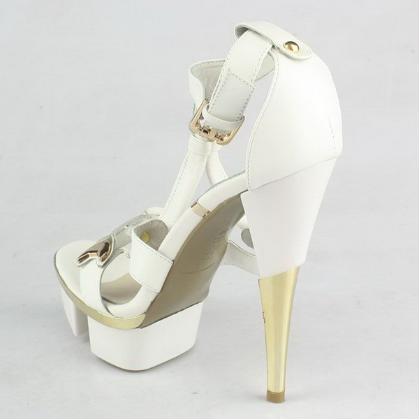 Gianmarco Lorenzi Cutout Platform Sandals Golden Heels White