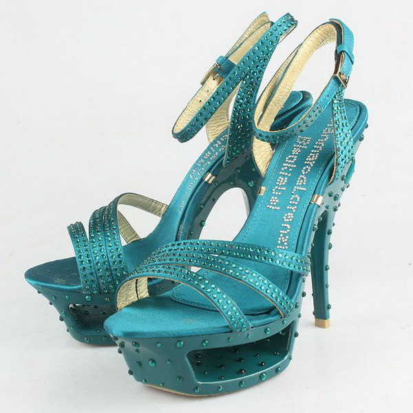 Gianmarco Lorenzi Open Toe Platform Sandals Satin Green