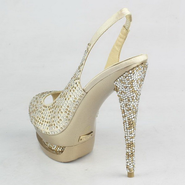 Gianmarco Lorenzi Double Platform Slingbacks Satin Rhinestone Apricot