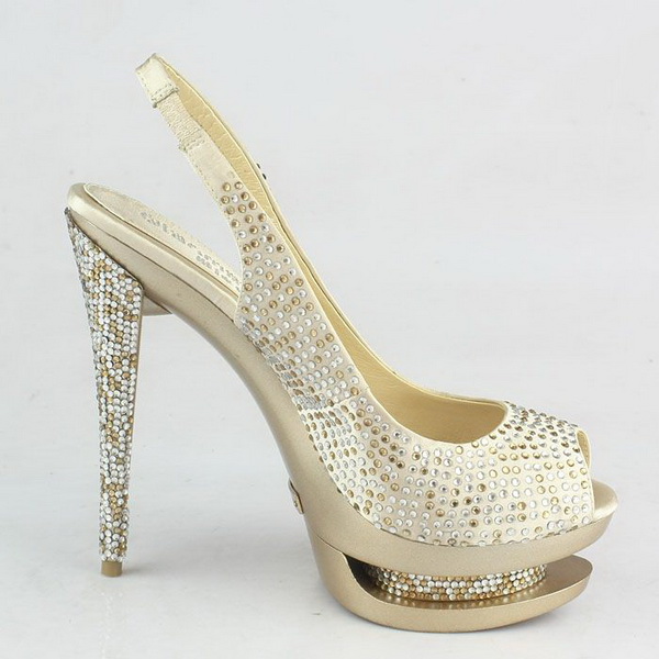 Gianmarco Lorenzi Double Platform Slingbacks Satin Rhinestone Apricot