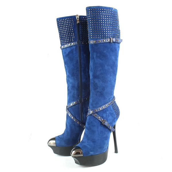 Gianmarco Lorenzi Studded Tall Boots Suede Dark Blue