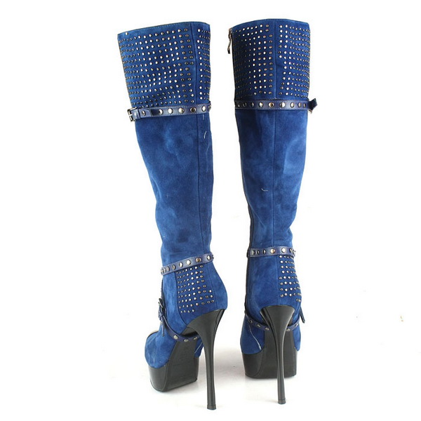 Gianmarco Lorenzi Studded Tall Boots Suede Dark Blue