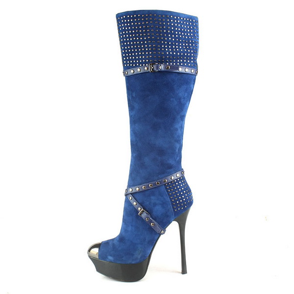 Gianmarco Lorenzi Studded Tall Boots Suede Dark Blue