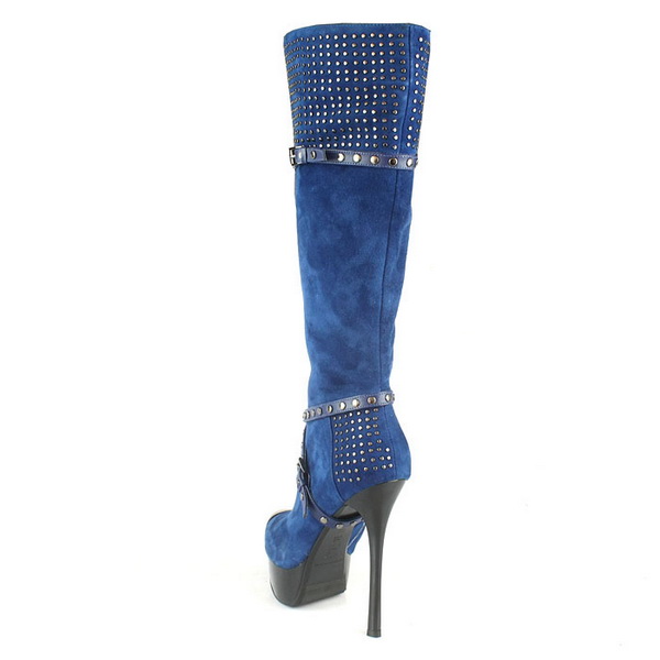 Gianmarco Lorenzi Studded Tall Boots Suede Dark Blue