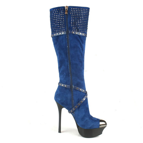 Gianmarco Lorenzi Studded Tall Boots Suede Dark Blue