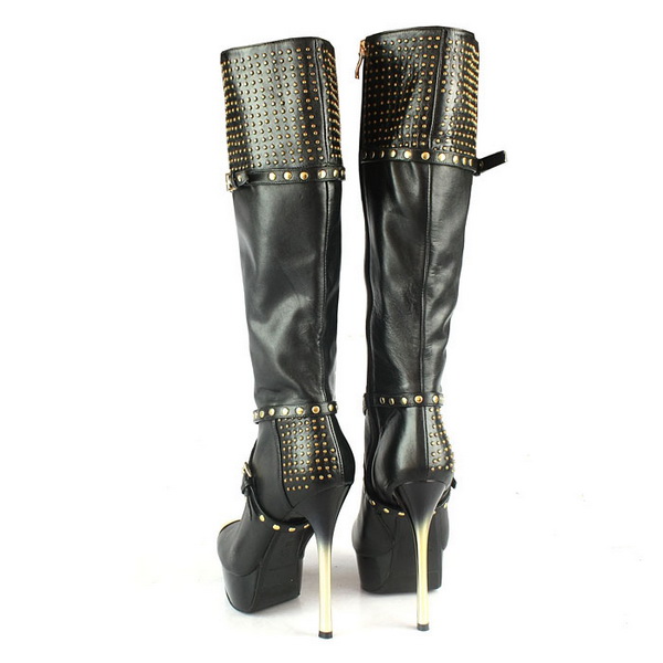 Gianmarco Lorenzi Tall Boots Studded Sheepskin Black