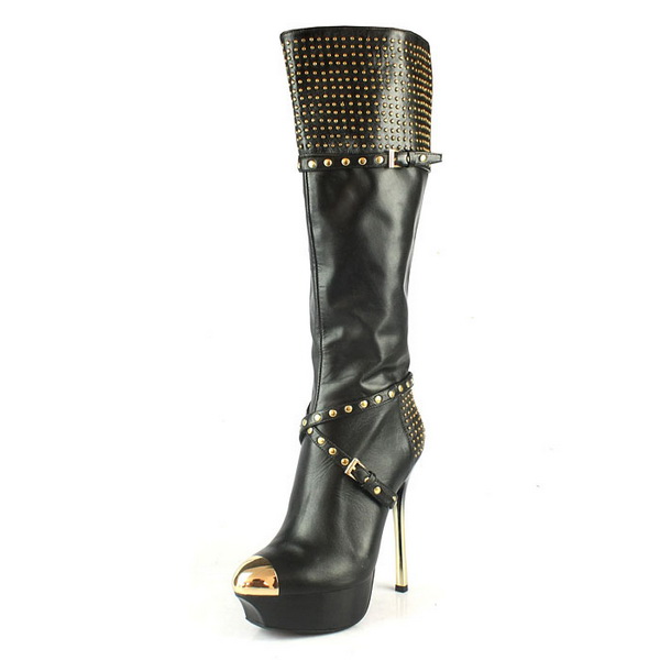 Gianmarco Lorenzi Tall Boots Studded Sheepskin Black